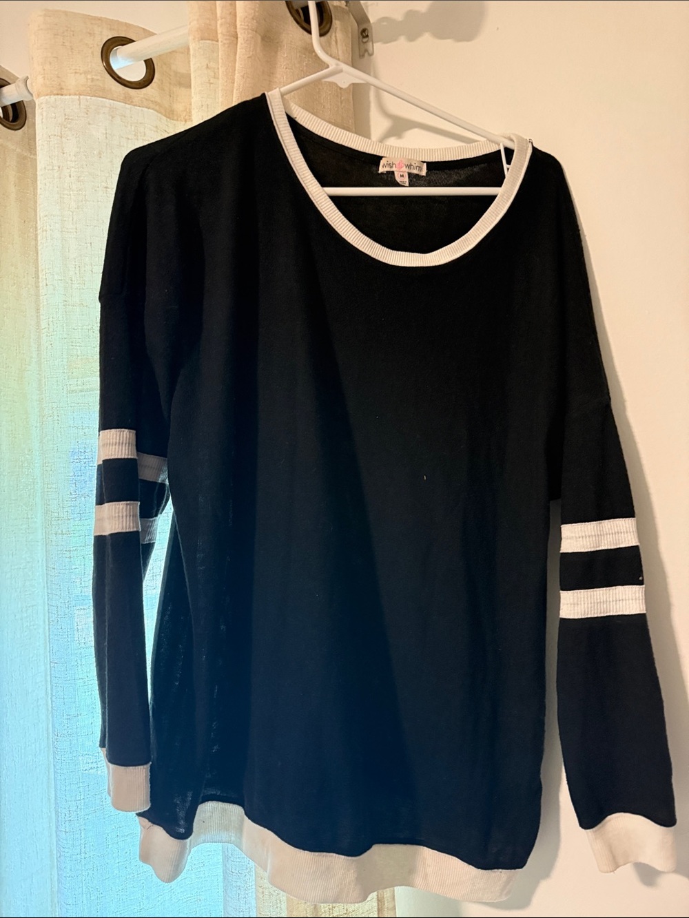 Black Crewneck Sweater with White Trim - Women